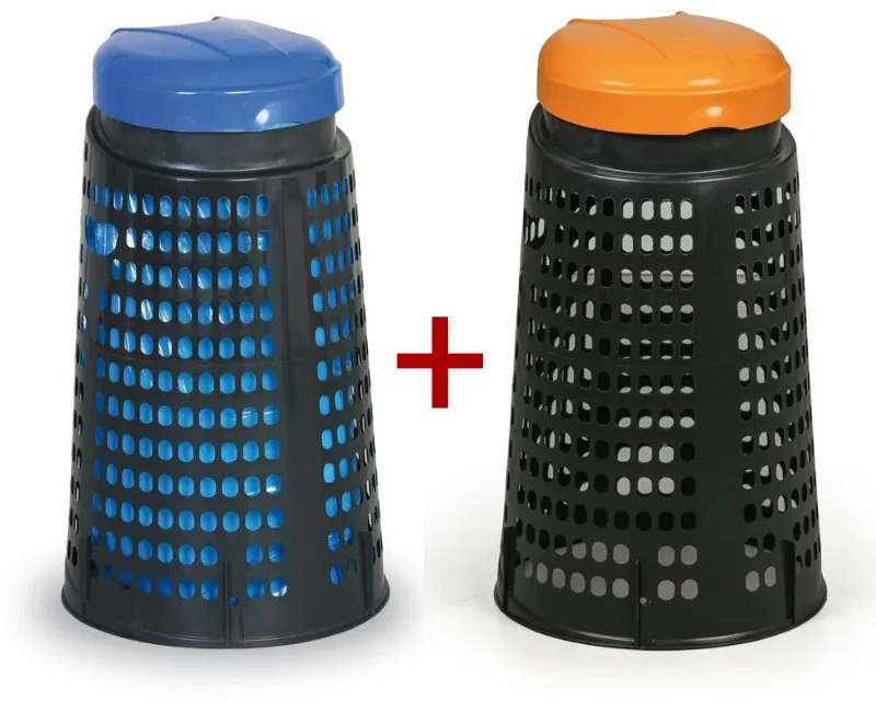 Odpadkový kôš plastový na vrecia 120 L - 1+1 ZADARMO čierny, modrá + oranžová
