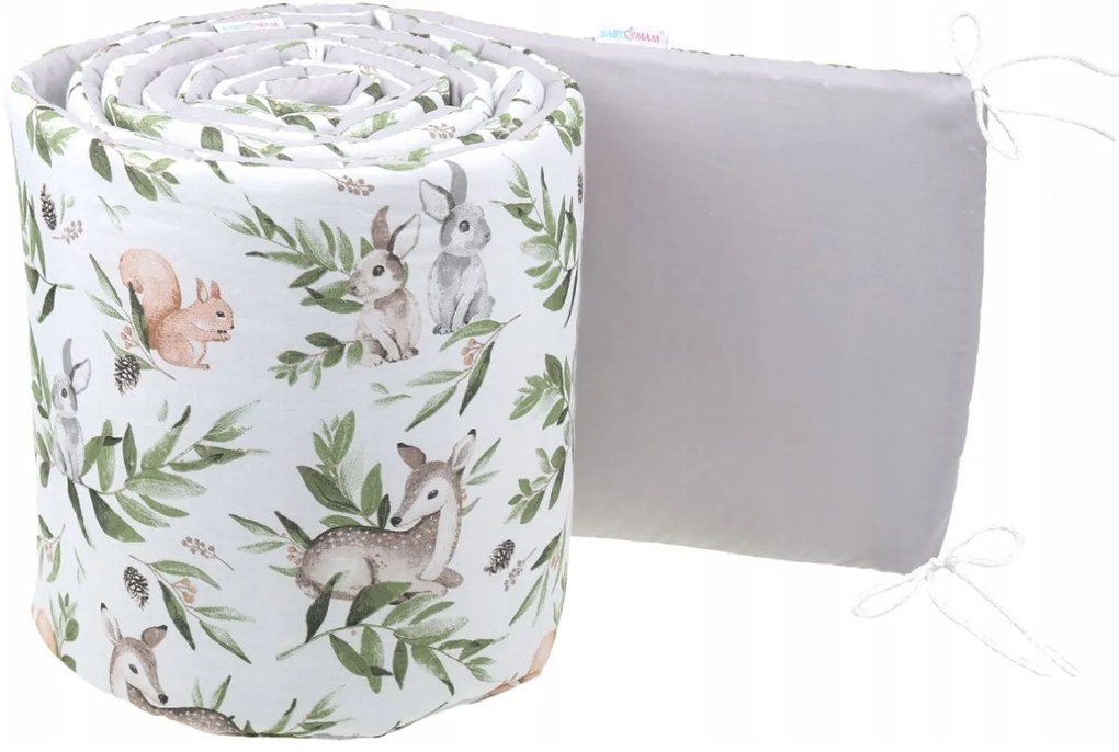 Ochranný mantinel do postieľky 180x30 cm BABYMAM PREMIUM - Zelená paseka/sivá