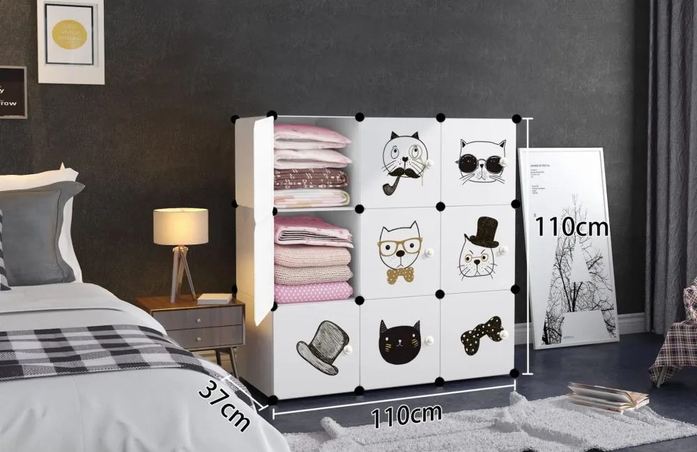 Detská modulárna skrinka, 9 boxov, MAČKY