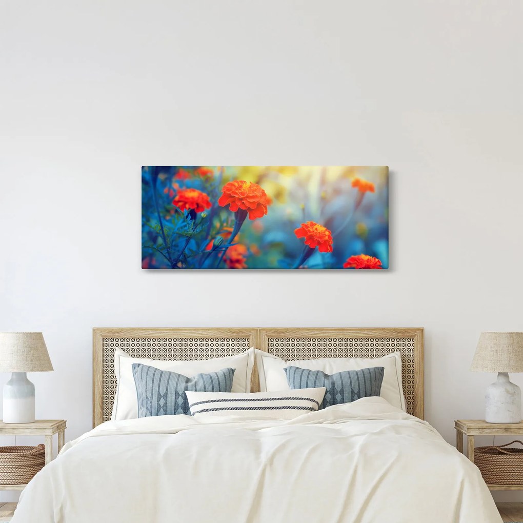 Obraz - Oranžové kvety (120x50 cm)