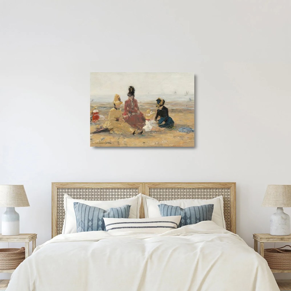 Sklenený obraz - Eugène Boudin, On the Beach, Trouville, reprodukcia (70x50 cm)