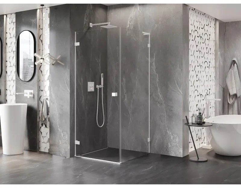 Mexen Lunar-B L, výklopný sprchový kút ľavý 80 x 80 cm, 8mm číre sklo, biely profil, 832L-080-080-20-00-L