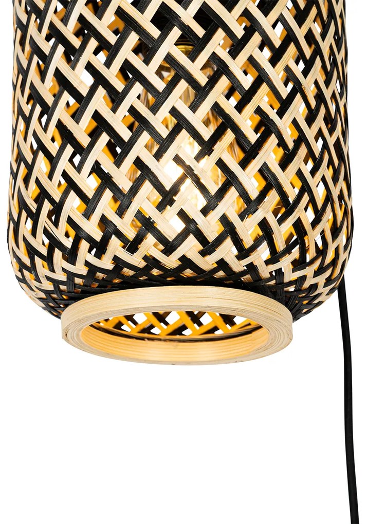 Orientálna závesná lampa bambusová s čiernou 3-svetlo - Yvonne