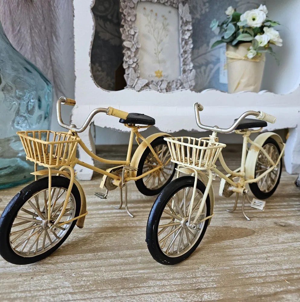 2ks béžový a žltý antik kovový retro model kolesa Womens Bike - 23*8*12 cm