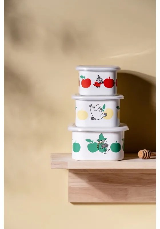 Dóza s vrchnákom Moomin Joyful Apples 0,67l, smalt / bielo-červená