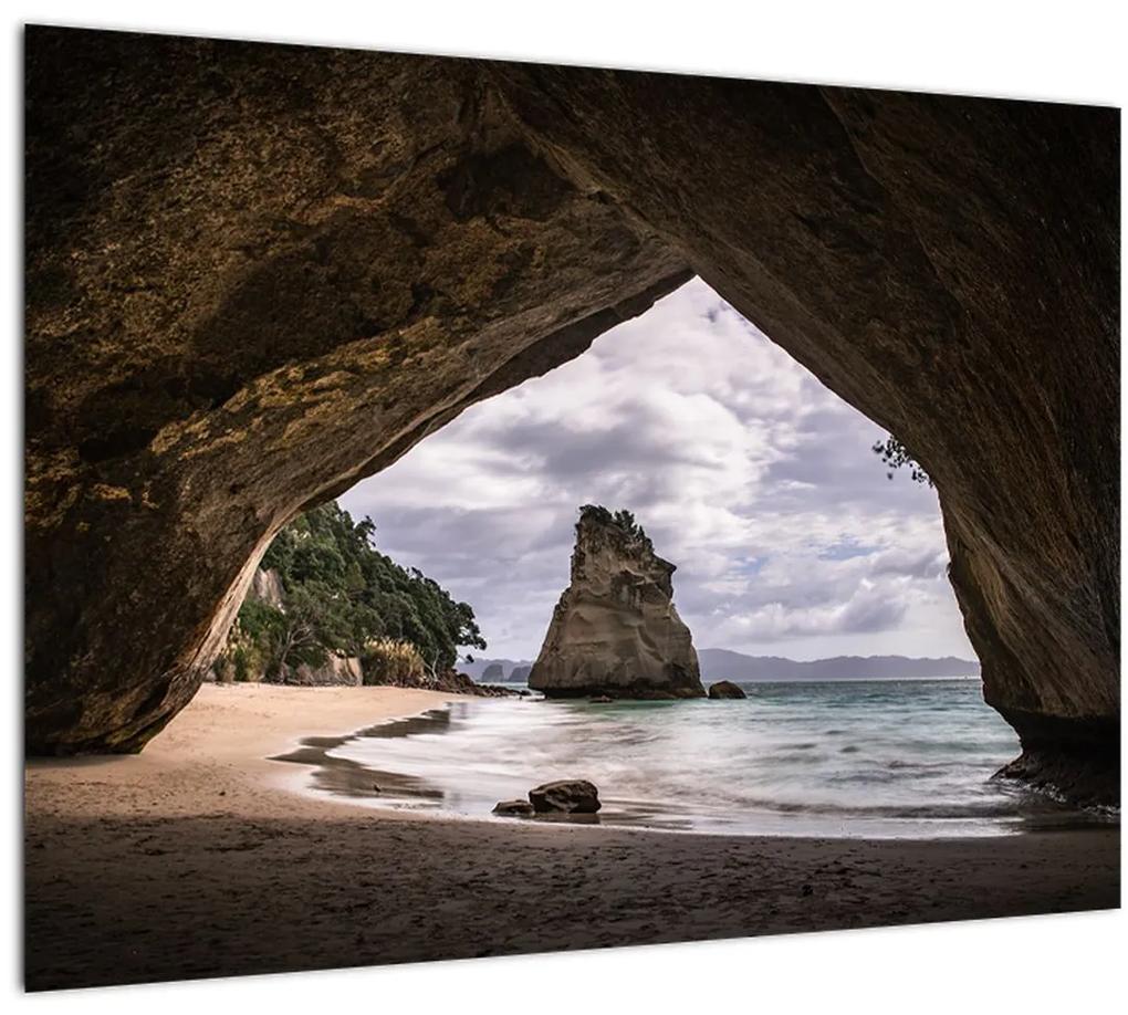 Sklenený obraz z jaskyne, Nový Zéland (70x50 cm)