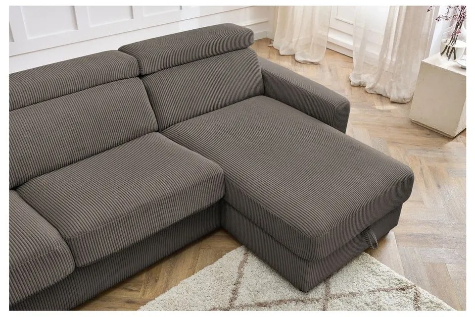 Sivo-hnedá menčestrová rozkladacia rohová pohovka (variabilná) Monaco – Bobochic Paris