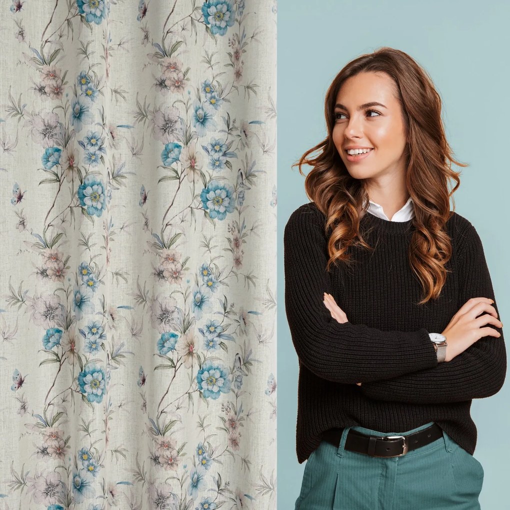 ZÁVES NA KRÚŽKOCH IVY 140X250 CM KVETY