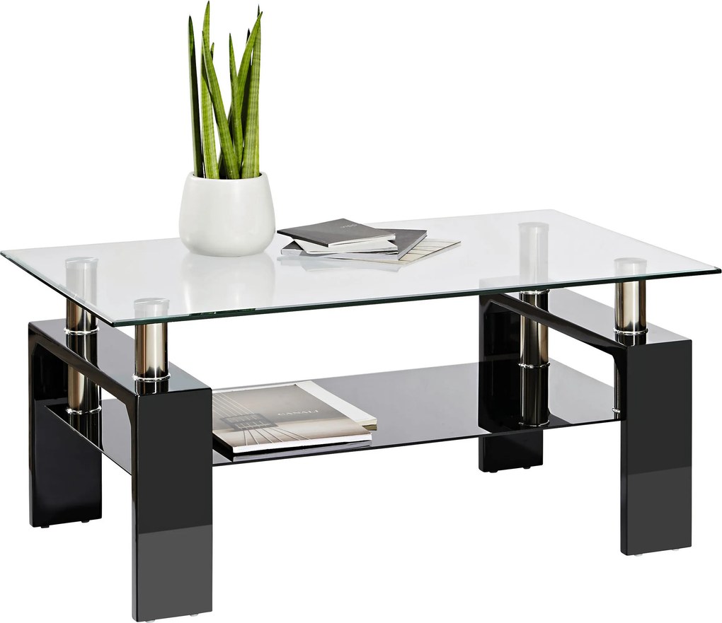 XXXLutz KONFERENČNÝ STOLÍK, čierna s vysokým leskom, kov, sklo, kompozitné drevo, 100/60/45 cm Carryhome - Stolíky do obývačky - 001125000102