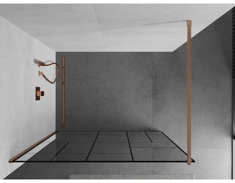 Mexen Kioto, sprchová zástena Walk-In 110 x 200 cm, 8mm číre sklo čierny vzor, medený matný profil, 800-110-101-65-78
