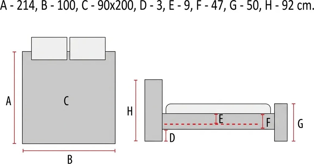 Sivá čalúnená posteľ ALESSIA 90 x 200 cm