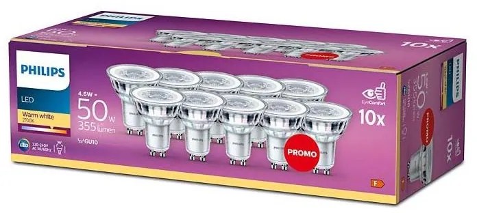 SADA 10x LED Žiarovka Philips GU10/4,6W/230V 2700K