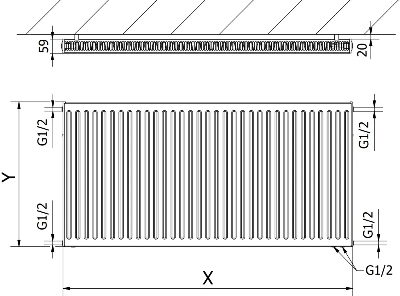 Mexen, Panelový radiátor Mexen CV11 500 x 1600 mm, spodné pripojenie, 1274 W, biely - W611-050-160-00