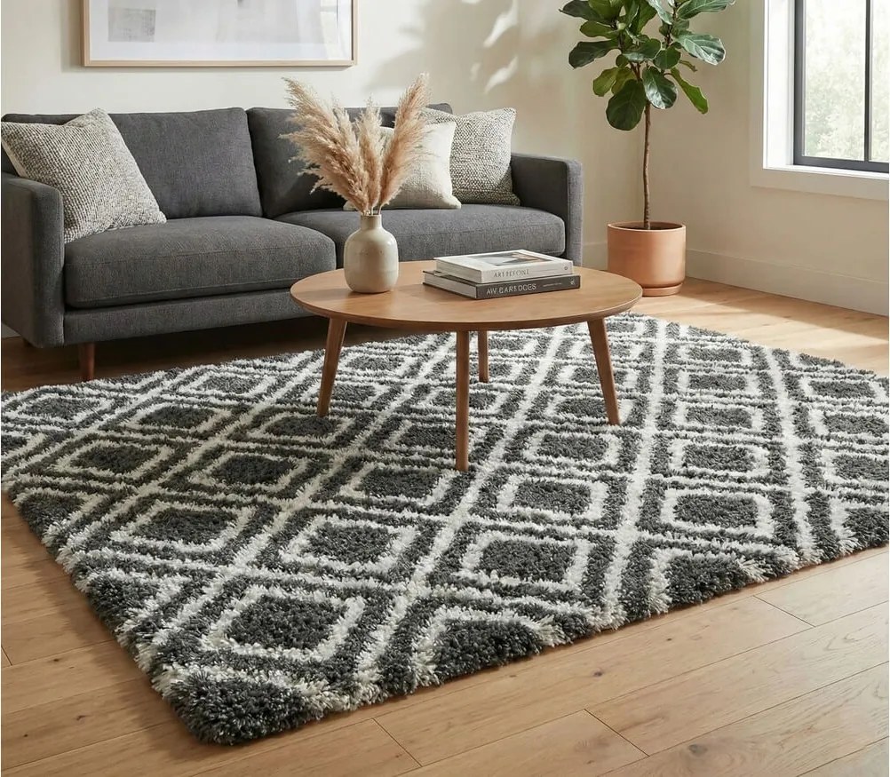 TZ Tmavosivý vzorovaný koberec shaggy Decor Cube Rozmer: 80x150 cm