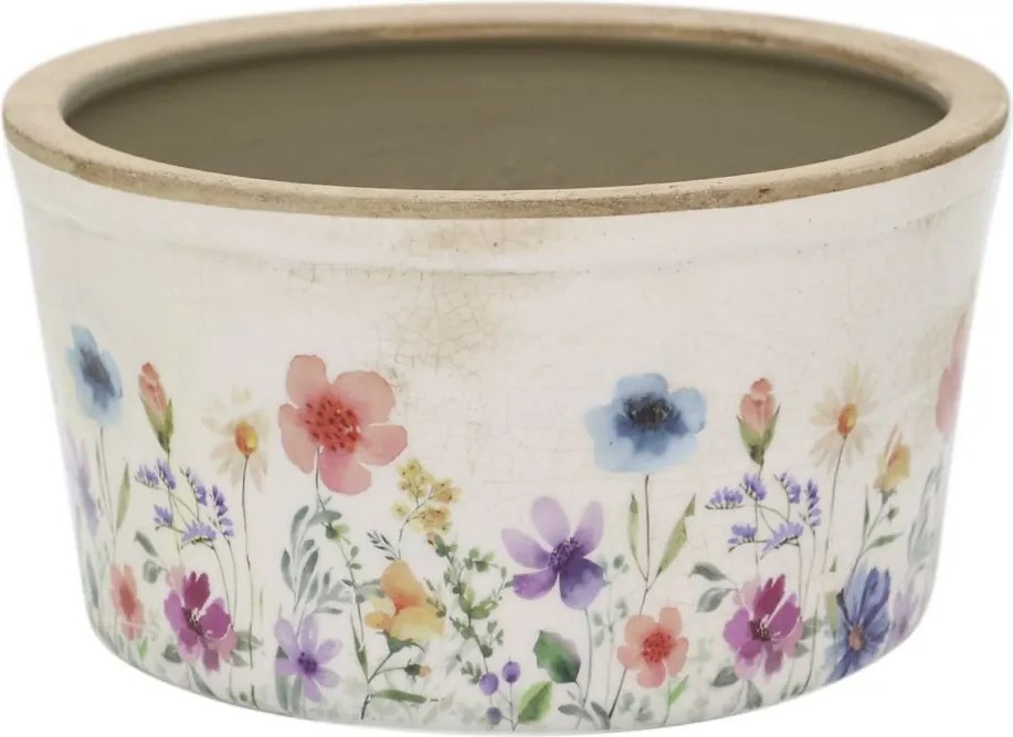 Béžový antik keramický obal kvetináč s kvetmi Fleurville - Ø 16*9,5 cm