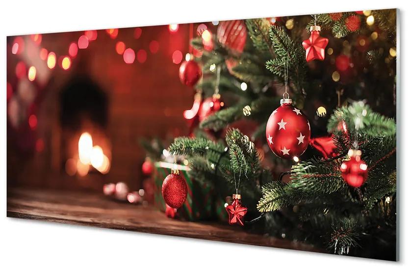 Obraz na akrylátovom skle Vianočný strom ozdoby svetla darčeky 125x50 cm