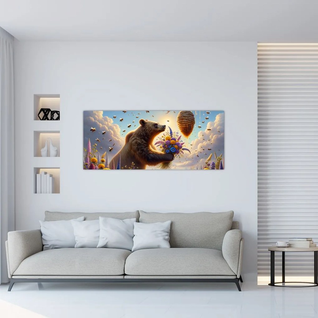 Obraz - Medveď a včielky (120x50 cm)