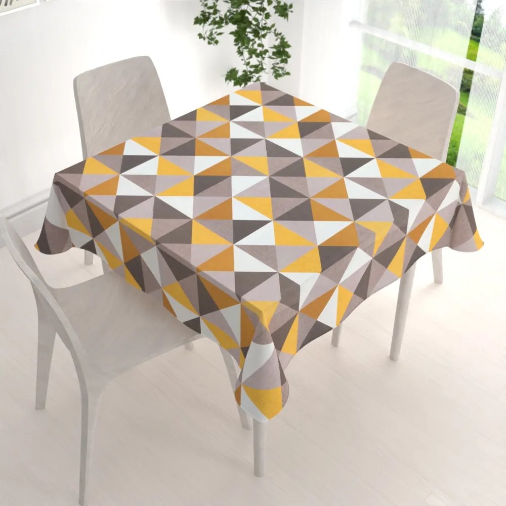 Biante Zamatový štvorcový obrus Tamara TMR-020 Žlto-sivobéžové trojuholníky 80x80 cm