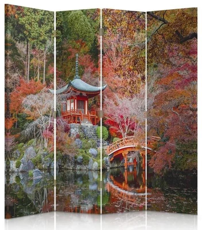 Ozdobný paraván Japonská zahrada - 145x170 cm, štvordielny, obojstranný paraván 360°