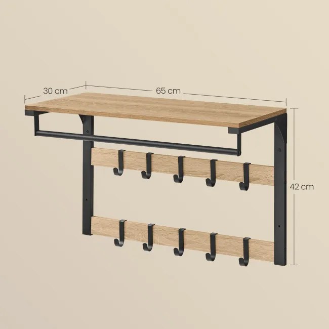 Nástenný vešiak s poličkou OSKAR LCR101B11 čierny / hnedý