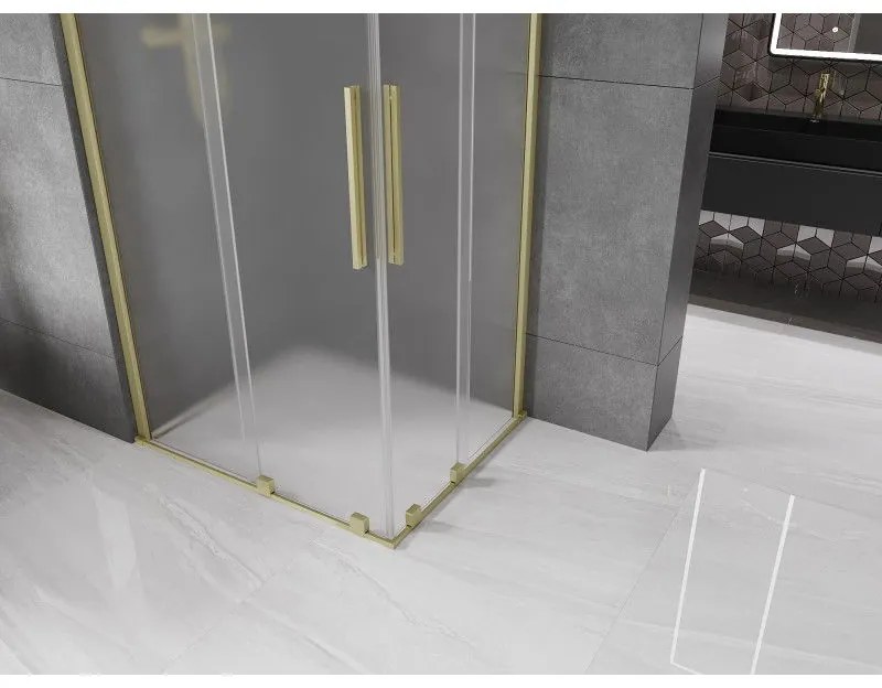 Mexen Velar Duo, sprchový kút s posuvnými dverami 90 x 80 cm, 8mm sklo námraza, zlatá matná, 871-090-080-32-55