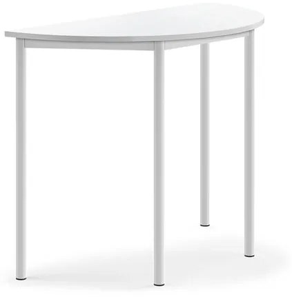Stôl SONITUS, polkruh, 1200x600x900 mm, HPL - biela, biela