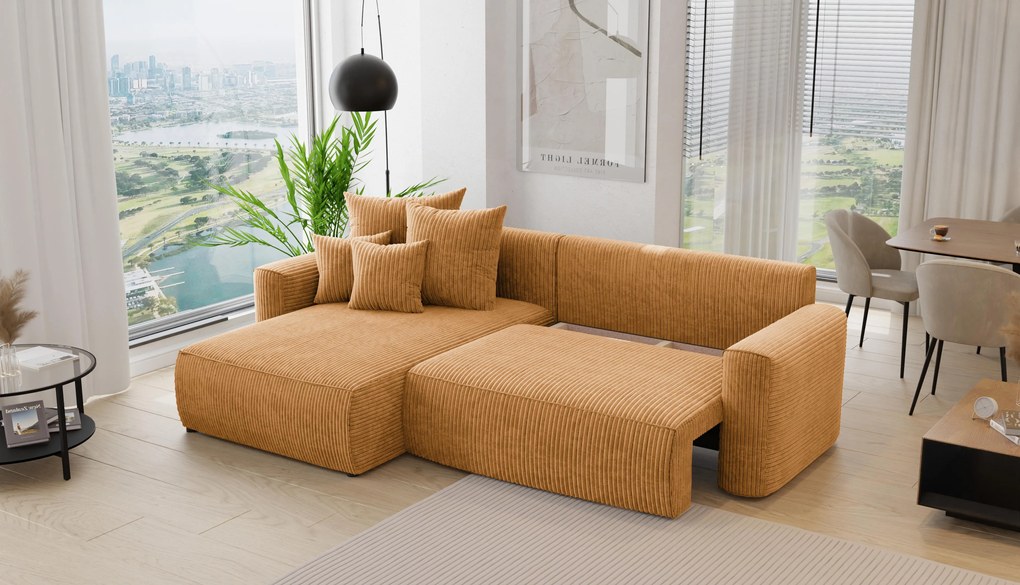 Rohová sedačka Baria (L) (horčicová). Akcia -20%. Vlastná spoľahlivá doprava až k Vám domov. 1133079