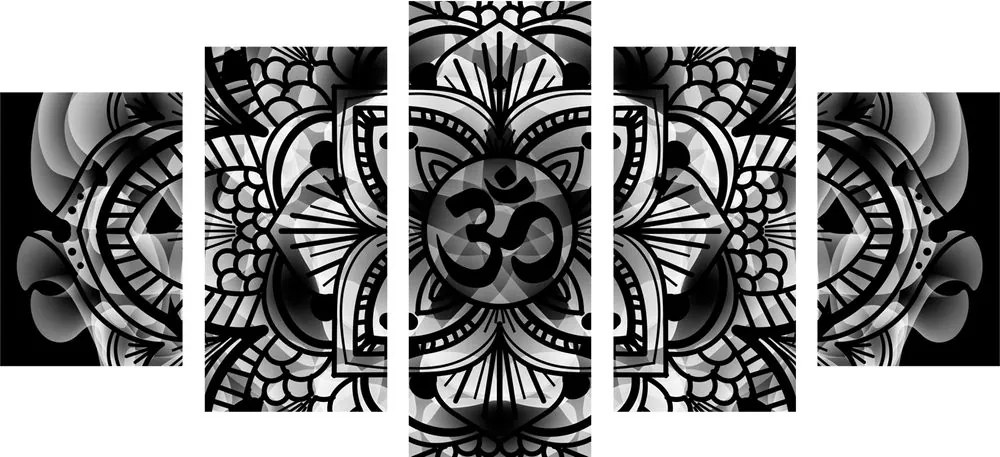 5-dielny obraz Mandala zdravia v čiernobielom prevedení