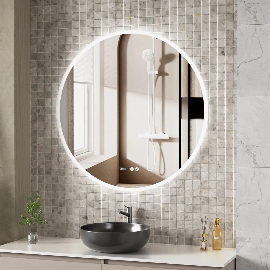 Erga Deam, okrúhle LED zrkadlo 100cm, 3 farby svetla, predné osvetlenie, vyhrievacia podložka proti zapareniu, ERG-V01-Deam-1010-CL