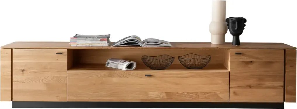 Široká dubová TV Skrinka s výklopom a 2 dvierkami, 220x43x47 cm