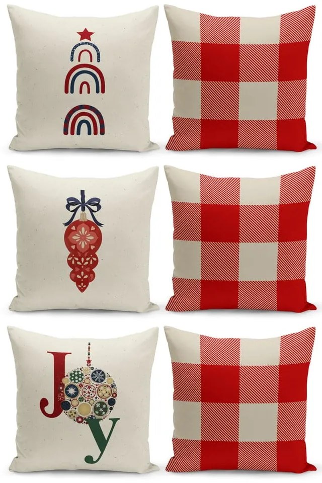 Súprava 6 vianočných dekoratívnych obliečok na vankúš Kate Louise Christmas Noel, 43 x 43 cm