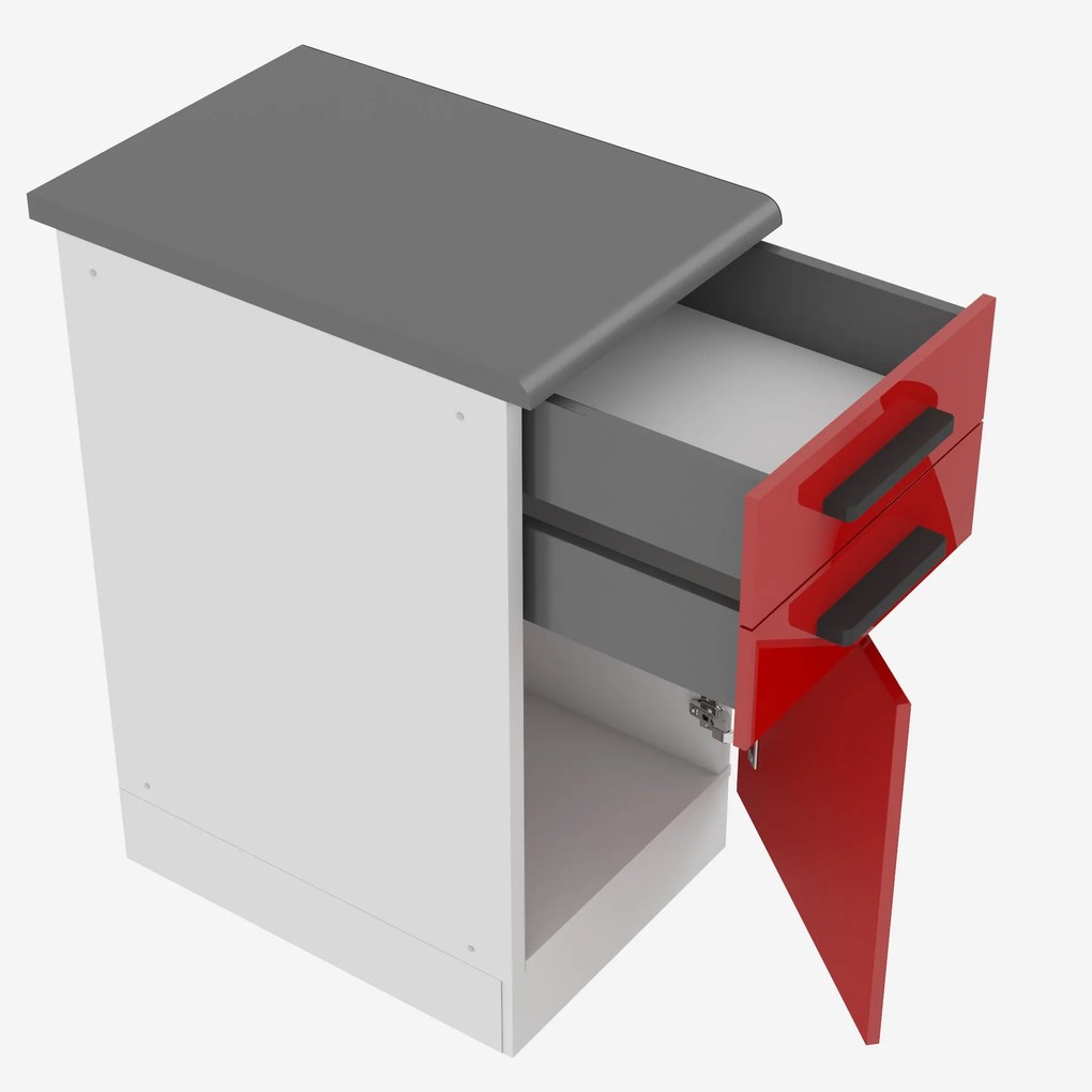 Kuchynská skrinka Belini Premium Full Version spodná so zásuvkami 40 cm červený lesk s pracovnou doskou