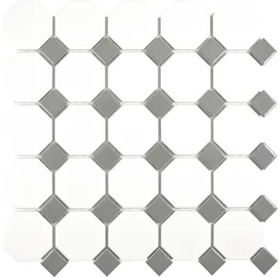 Keramická mozaika OCTAG469 biela matná/sivá lesklá 29,5x29,5 cm