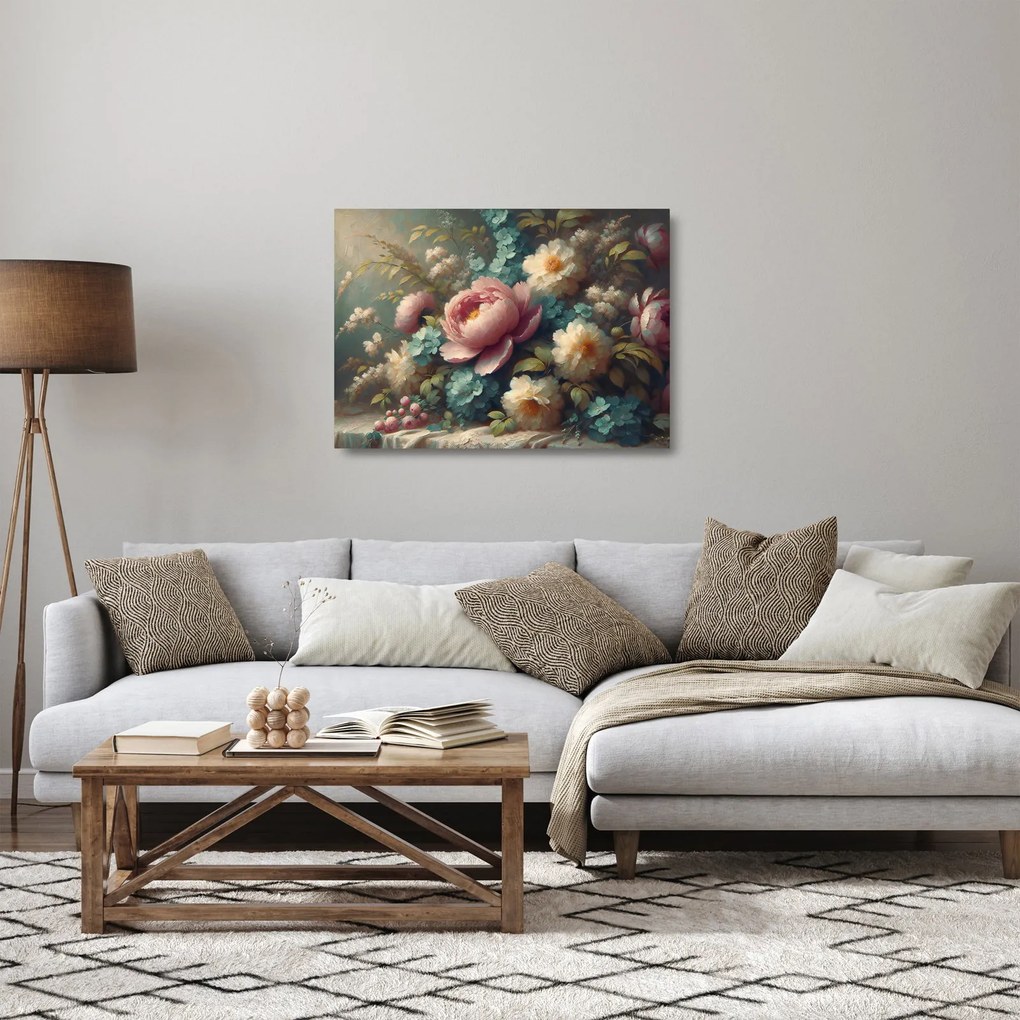 Sklenený obraz - Zátišie s kvetmi - maľba (70x50 cm)