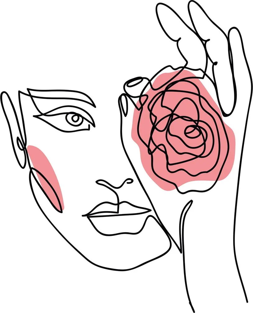 Obraz - Line art tvár s ružou (70x50 cm)