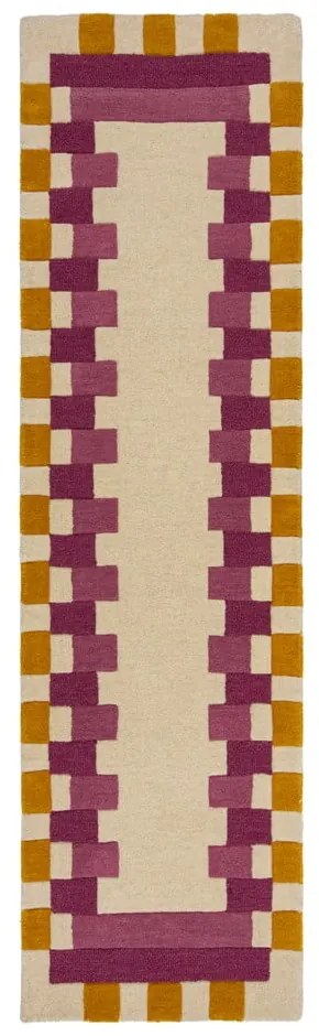 Žlto-ružový ručne tkaný vlnený behúň 60x230 cm Kai Wool Border – Flair Rugs