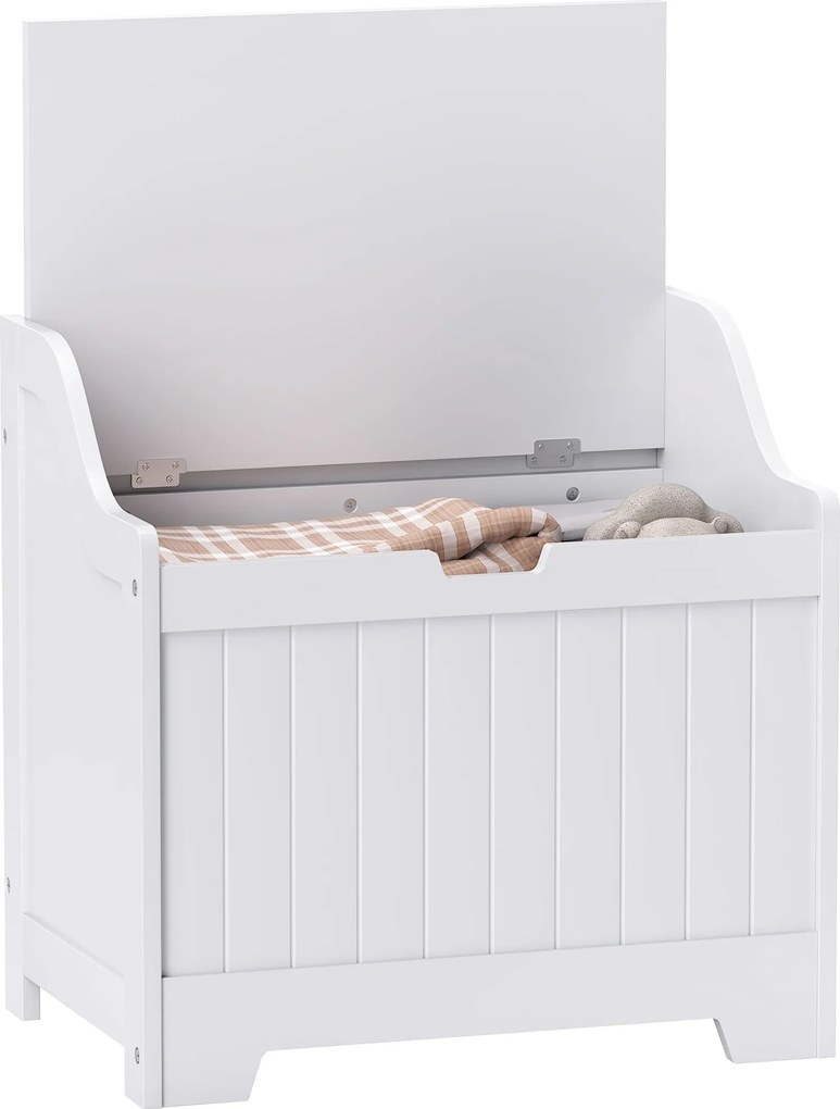 HOMCOM Úložná truhlica s vekom, úložný box, box na vankúše, box na hračky, zariadenia, do obývacej izby a spálne, biela, 60 x 38 x 56 cm | Aosom