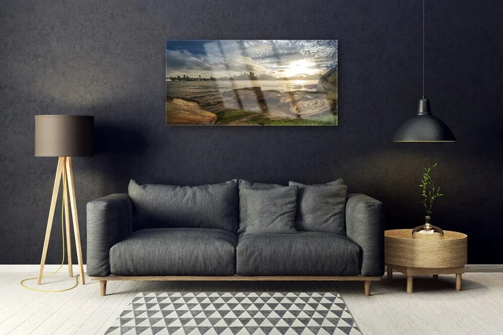 Obraz na skle More mesto krajina 125x50 cm