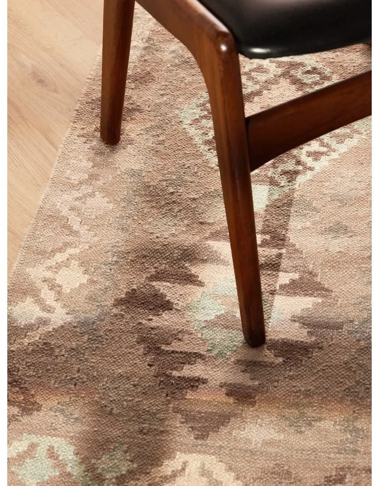 Svetlomodrý/béžový obojstranný ručne tkaný vlnený behúň 60x190 cm Kamal Dune – Nouristan