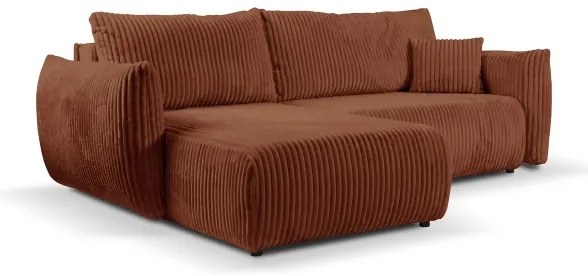 Univerzálna rozkladacia rohová sedacia súprava s úložným priestorom do tvaru L FRIDA, hnedá