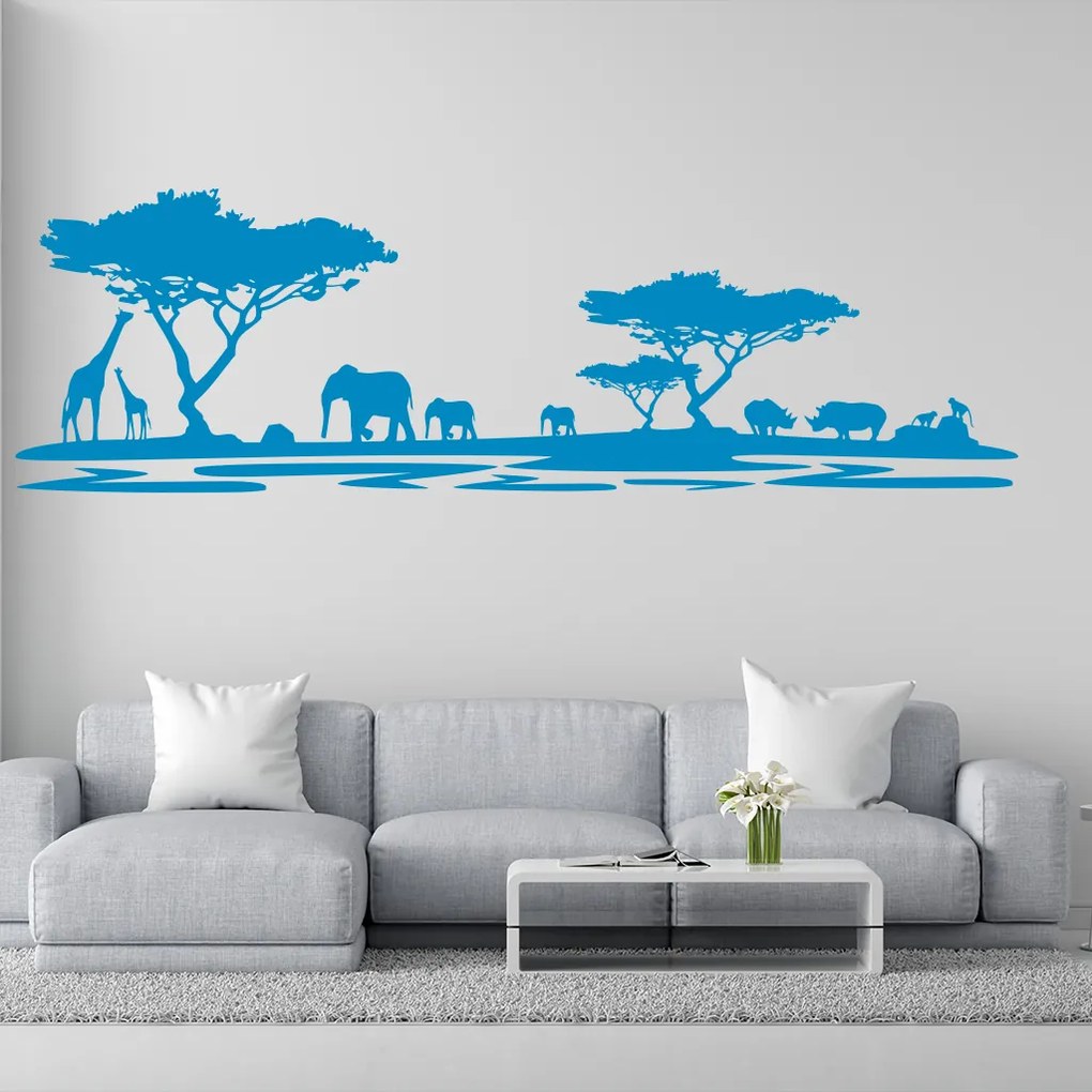 Veselá Stena Samolepka Africké safari Farba: čierna, Veľkosť: 100 x 32 cm