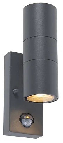 Vonkajšia nástenná lampa antracit s pohybovým senzorom 2-svetlá IP44 - Duo