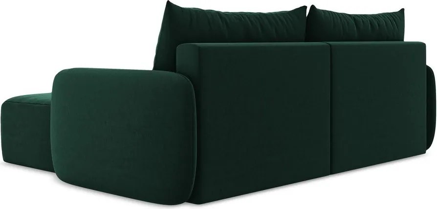 Tmavozelená zamatová rozkladacia/s úložným priestorom rohová pohovka (pravý roh/s leňoškou) Kalena – Makamii