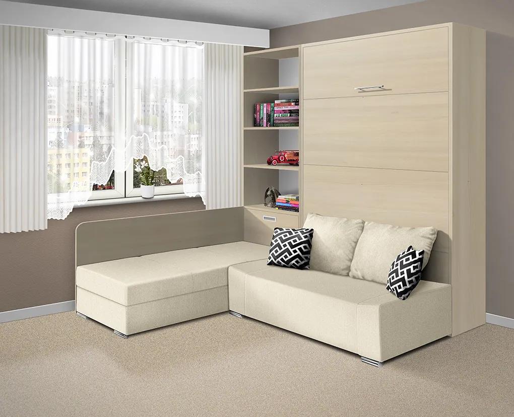 Nabytekmorava Sklápacia posteľ s pohovkou VS 21075 - 200x160 cm farba pohovky: Sivá, Typ farebného prevedenia: Antracit / dvere biele LESK