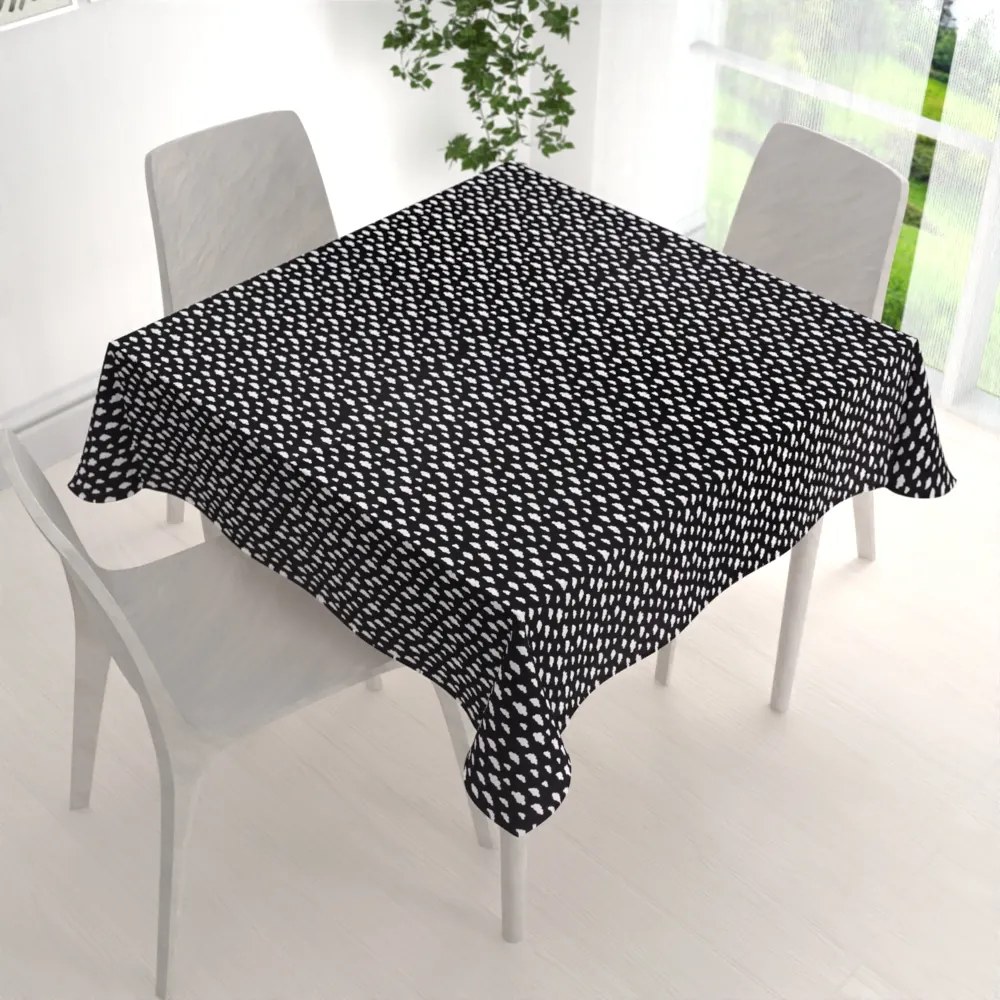 Biante Detský bavlnený štvorcový obrus Sandra SA-306 Biele obláčiky na čiernom 110x110 cm