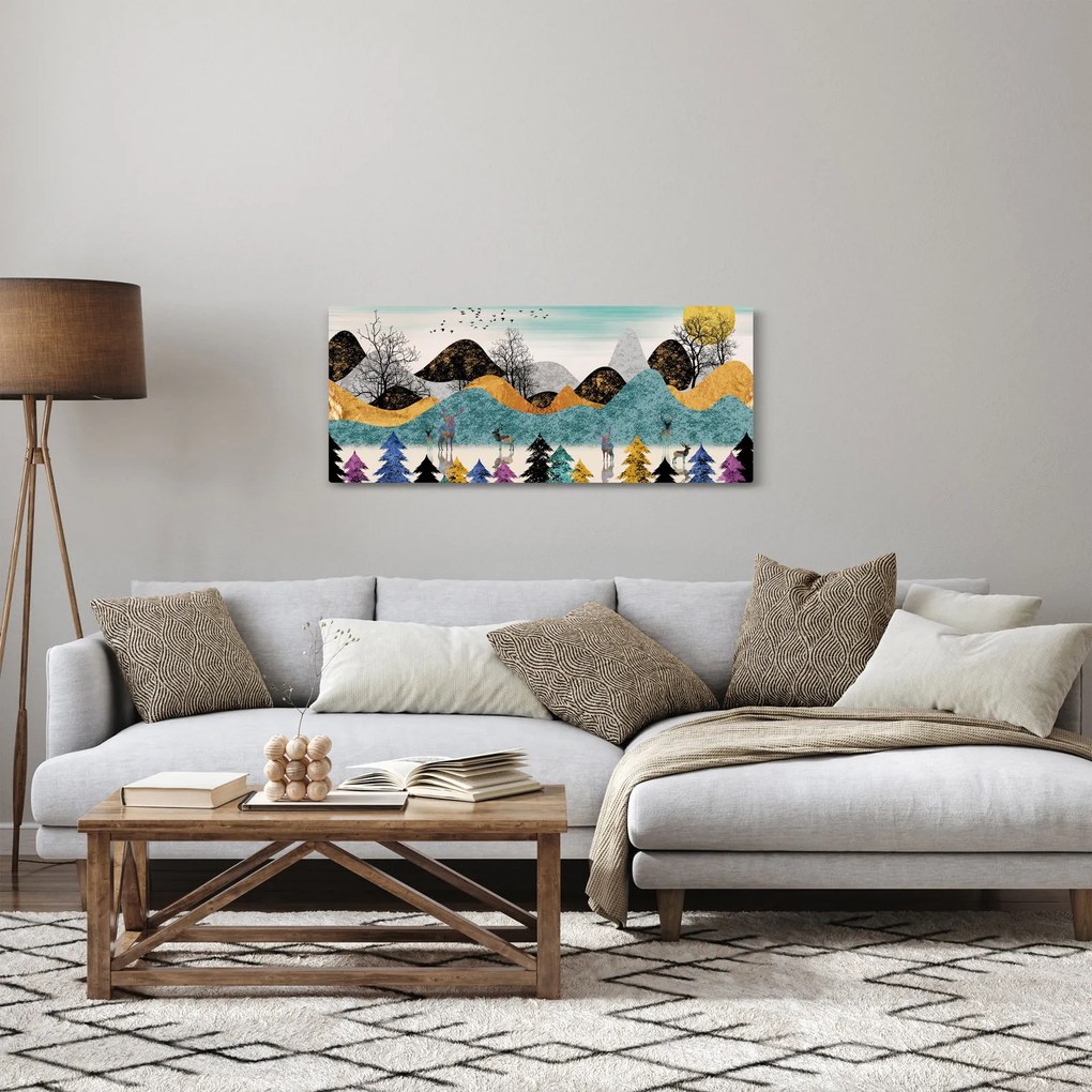 Grafický obraz s jeleňmi (120x50 cm)