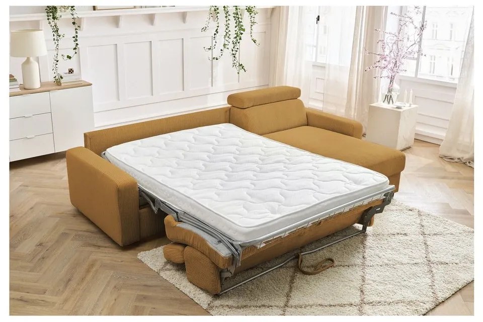 Menčestrová rozkladacia rohová pohovka v horčicovej farbe (variabilná) Monaco – Bobochic Paris