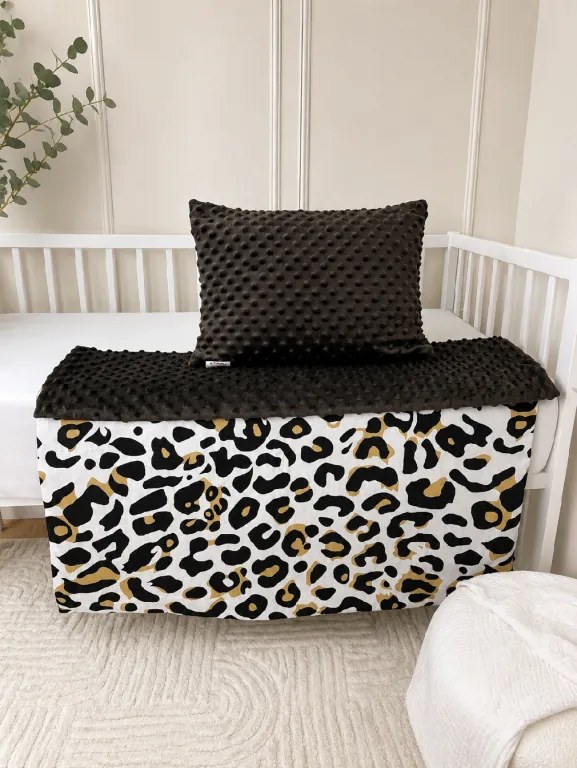 Set do kočíka Leopard / minky hnedá – deka a vankúšik
