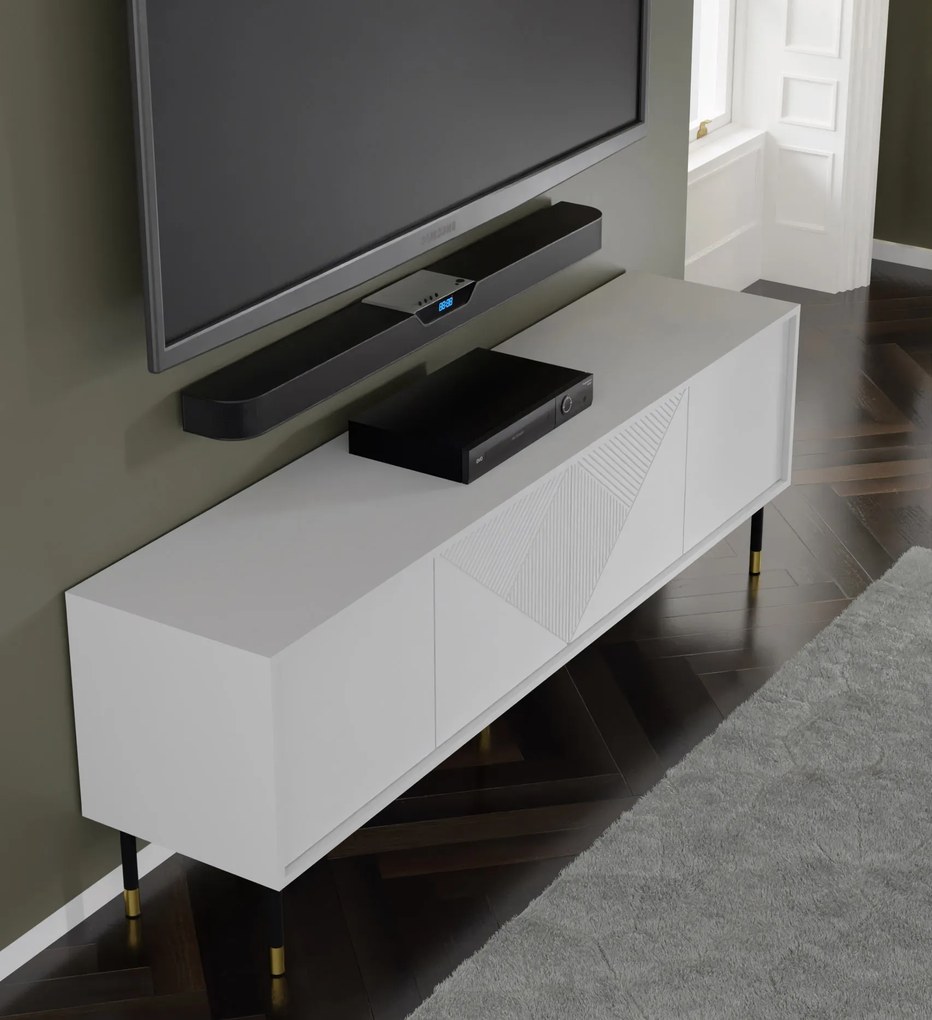 TV stolík/skrinka 4D 180 Wenty (biela + zlatá + čierna). Akcia -20%. Vlastná spoľahlivá doprava až k Vám domov. 1125163