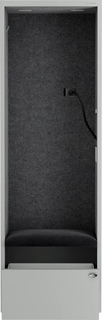 Kancelárska akustická kabína so sedadlom a portom USB-C, telo v sivý / sedák tmavosivá v zelenej farbe, 600 mm: SALLY MentalBox